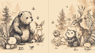 森林动物聚会场景插画