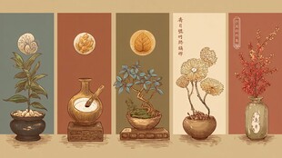 中式盆栽与器物雅致组合