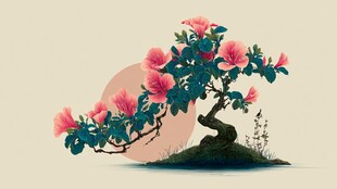 中式风盛开的盆景花卉