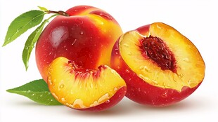 新鲜诱人的水蜜桃及切片