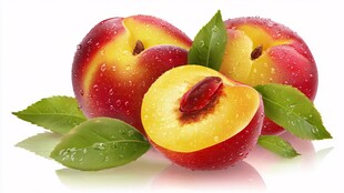 新鲜油桃带叶展示