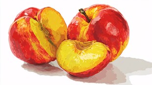 鲜艳多汁的桃子绘画作品