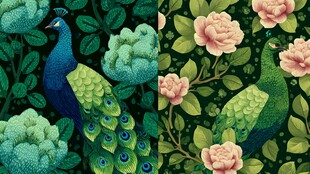 孔雀花卉图案精美壁纸