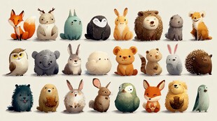 可爱多样的卡通小动物集合