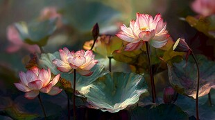 娇艳荷花绽放于绿叶间