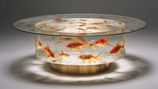 玻璃鱼缸中畅游的多彩金鱼