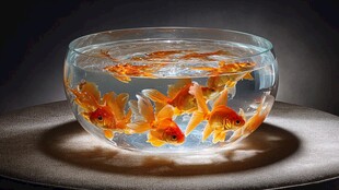 玻璃缸中的灵动金鱼