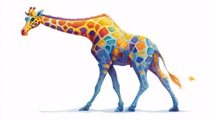 彩色拼接风长颈鹿插画