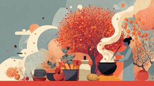 秋日厨房烹饪温馨场景