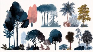 多样树木剪影插画素材