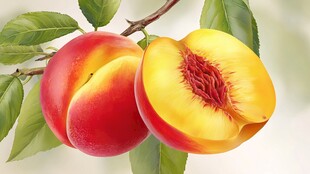 枝头鲜桃 饱满多汁惹人爱