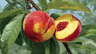 枝头鲜桃 诱人色泽