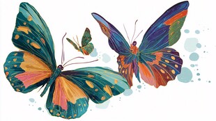 多彩蝴蝶水彩插画