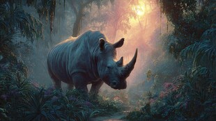 森林中的独角犀牛梦幻景象