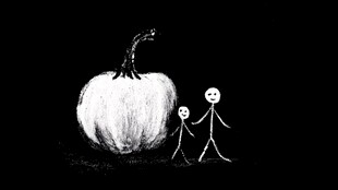 南瓜旁的简笔小人