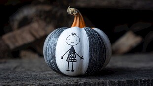 手绘卡通小人图案小南瓜