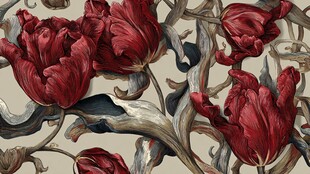 复古风红郁金香花卉图案