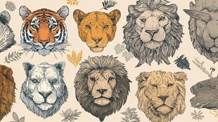 多样猛兽头像插画集合