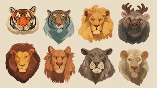 多样猛兽头像插画集合