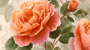 橙色玫瑰花卉精美插画