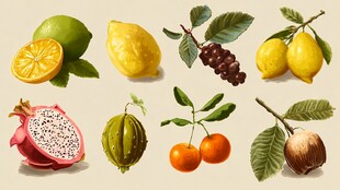 多样新鲜水果插画展示