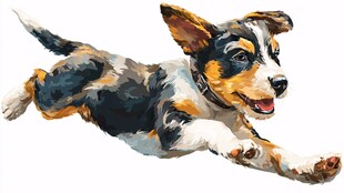 奔跑的三色小狗