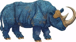 蓝色长毛犀牛奇幻插画