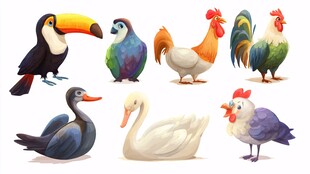 多彩家禽与鸟类插画集合