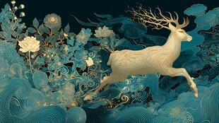 瑞鹿踏花行 国风祥瑞景