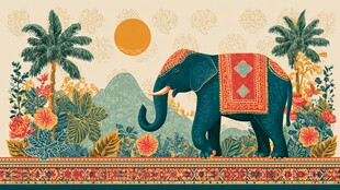 热带风情中的华丽大象