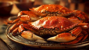 美味大闸蟹摆放在盘中