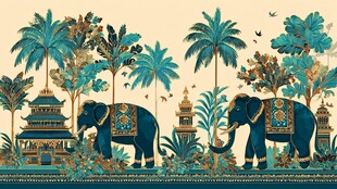 热带风情大象与建筑图景