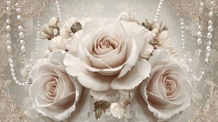 优雅白玫瑰与珍珠装饰画