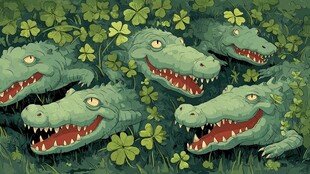 鳄鱼潜伏在三叶草丛中