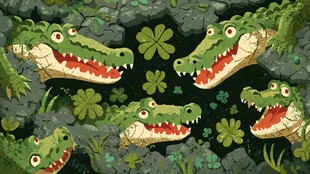 鳄鱼丛林嬉戏插画