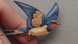 手托彩色燕子微雕作品