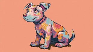 彩色涂鸦风可爱小狗插画