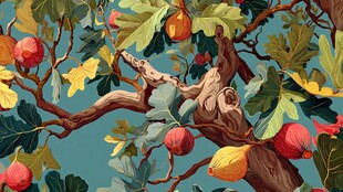 繁茂无花果树枝叶与果实