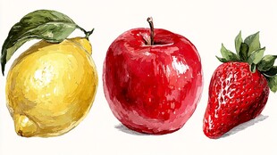 水彩绘柠檬苹果草莓图