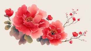 国色牡丹绽放水墨间