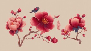 中式花鸟图 雅致花卉飞鸟