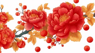 娇艳盛开的红色牡丹花饰