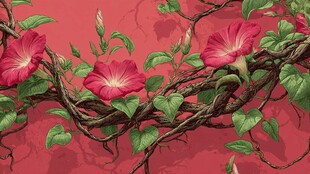 粉红牵牛缠绕枝蔓图