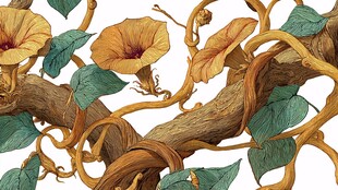 藤蔓缠绕的绚烂牵牛花