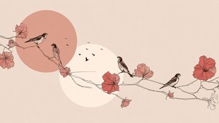 枝头栖鸟伴花月