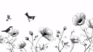 黑白花鸟绘 灵动自然风