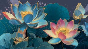 梦幻绚丽的绽放荷花图