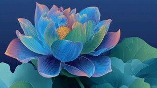梦幻蓝彩荷花绽放