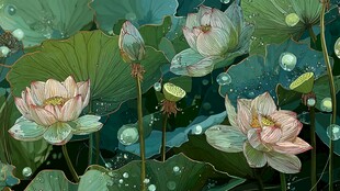 夏日荷塘荷花莲叶美景