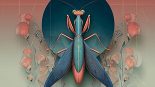 梦幻螳螂插画 花卉环绕